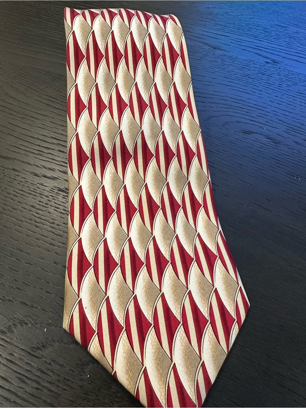 Adolfo Red and Gold Geometric Pattern Silk Tie